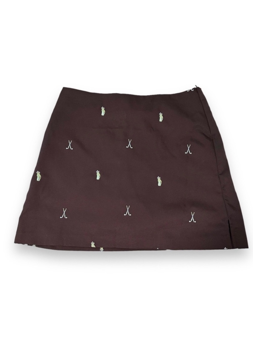 Vintage Coral Bay Golf Chocolate Brown Embroidered Skort Size 12 Preppy Spring
